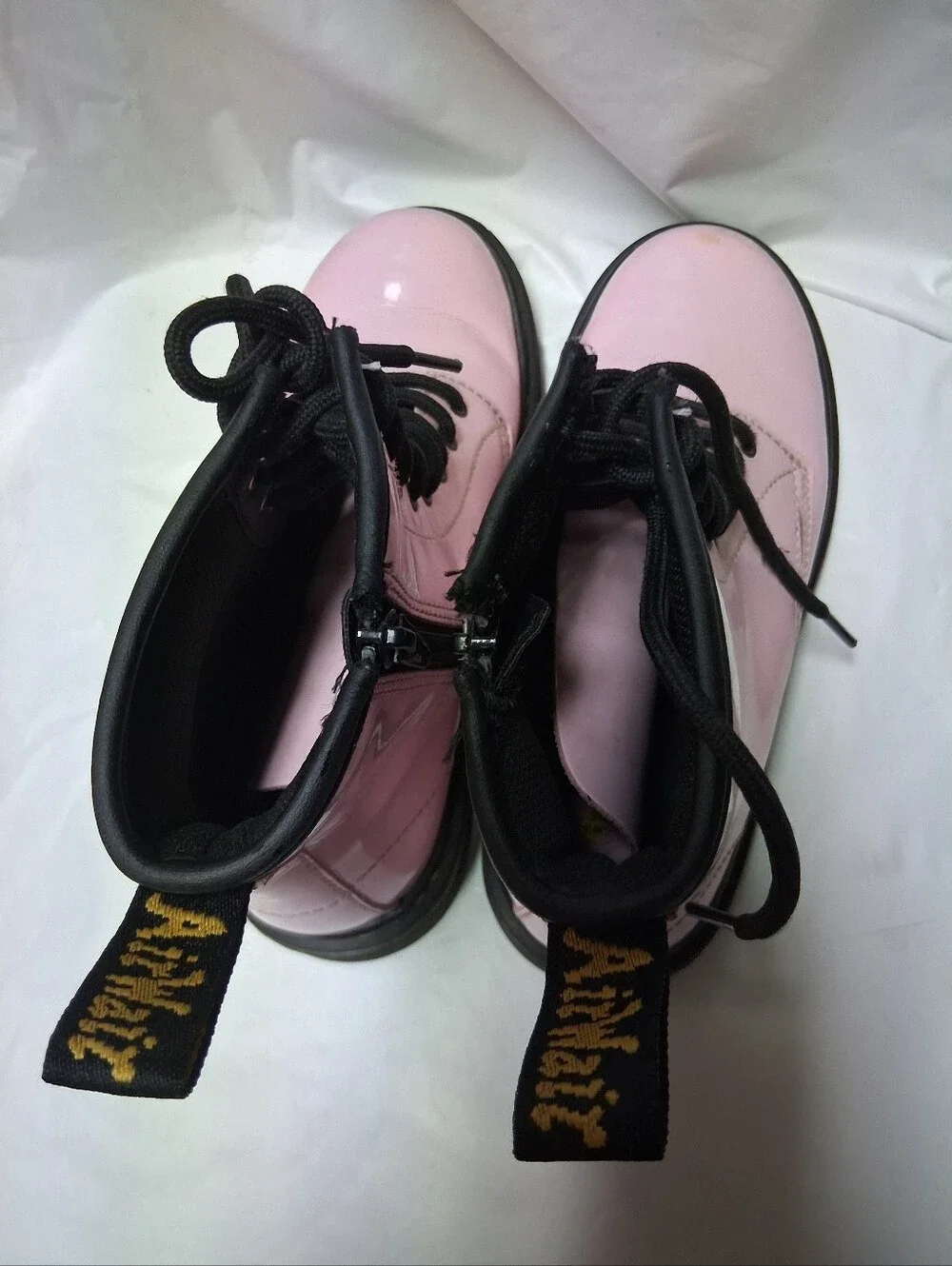 Dr. Martens Little Girl's Pink and Black Lace-Up Boot Interior Detail Sz 3